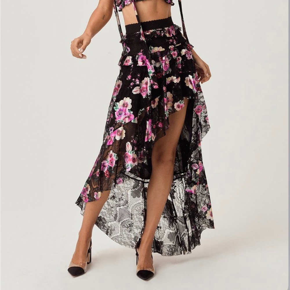 NWT For Love & Lemons Benatar Tiered Ruffle Maxi Skirt - Foilfloral